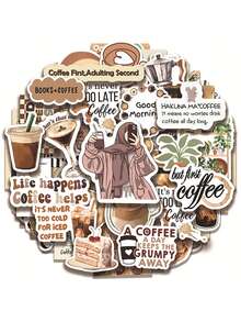 Finego 50 miếng dán cà phê mùa hè cổ điển, thiết kế cổ điển cho cốc cà phê và sổ tay, vật dụng cần thiết cho giờ nghỉ cà phê thư giãn, cảm giác mùa hè, phụ kiện bán chạy cho người yêu thích cà phê - Nhiều màu - Xem 5