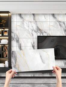 10 pegatinas adhesivas de vinilo de Salpicadero de PVC de mármol artificial autoadhesivo, pegatinas de pared autoadhesivas de corte DIY, resistentes al calor para salpicaderos de azulejos en paredes de baño y cocina, cocina, chimenea, lavadero, paredes de caravana, a prueba de agua, también para sala de estar, dormitorio y pared posterior de TV (5.9/7.87/11.8/15.7/11.4 X 22.4 pulgadas)