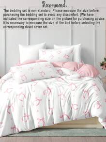 Juego de Funda Nórdica de 3 Piezas con Estampado Digital Lindo de Corazón Rosa y Lazo (1 Funda Nórdica + 2 Fundas de Almohada, Sin Relleno), Fibra de Poliéster Ligera Suave y Agradable para la Piel para Dormitorio, Dormitorio, Todas las Estaciones