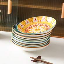 4pcs Boho Style 8.25" Ceramic Plates | Multipurpose Pasta, Salad, Sushi, Dessert Plates | Dishwasher/Oven/Microwave Friendly | Suitable For Hot Pot, Picnic, Camping | Creative Tableware Gifts (Fruit/Appetizer)