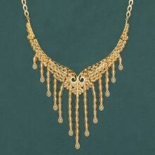 5pcs Elegant Wedding Party Event Banquet Social Golden Necklace Set, Includes Winged Celestial Star Shape Chain, V-Shaped Tassel Collar Necklace, Suitable As Gift For Mother, Love, Sister - Champagne - View 4