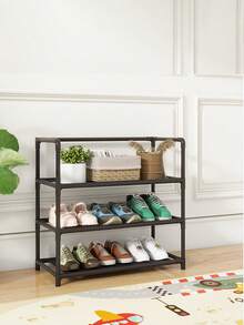 1pc Black Metal Shoe Rack With Handrail, Space Saving, Minimalist Anti-Dust Design, Sturdy, Fashionable, Easy Assemble/Disassemble, Portable, Suitable For Living Room, Bedroom, Entryway, Office, Home, Multi-Layer Storage, Holiday Gift, Children Gift - Multicolor - View 13