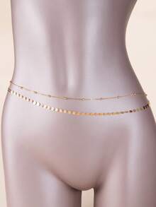 2pcs/Set Women's Golden Vintage Metal Sequin Beaded Waist Chain, Sexy Beach Vacation Style Fashion Bodychain, Party Gift - Gold - View 1