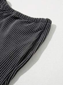 Plus Size Ribbed Textured Knit Loose Fit Tee And Shorts Set Two Pieces Set Women