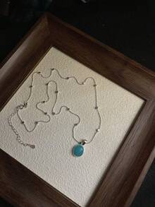 High-Quality Minimalist Natural Amazonite Necklace, Earrings & Ring Set, 925 Sterling Silver, Fashionable Versatile Simple Design For Everyday Wear, Korean Style