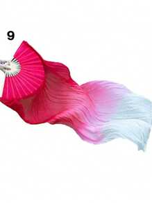 1pc Ombre Blue Chiffon Belly Dance Fans, Long Silk Dancing Ribbon On Bamboo Handle, Suitable For Both Men And Women, Ethereal Hand-Held Fan, Lightweight & Elegant Design, Ideal For Performances, Outdoor Activities And Cultural Events