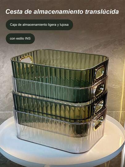 Caja Organizadora para Escritorio en Transparencia Beige – Lujosa Estilo INS, Gran Capacidad para Cosméticos y Snacks (24x17x9 cm), Ideal para Regalos de Pascua, Día de la Madre o Primavera