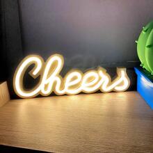 1pc Neon Light Cheers Sign, USB Or Battery Powered Cheers LED Sign For Home, Wedding, Dining, Birthday Party, Bar Decoration, Soltary Party, Beer Party, Valentine's Day, Mother's Day, Christmas Gift And Party Decor - White - View 3