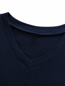 Men's V-Neck Slim Fit Short Sleeve T-Shirt, Solid Color Round Neck, Fashionable For Summer - Navy Blue - View 4