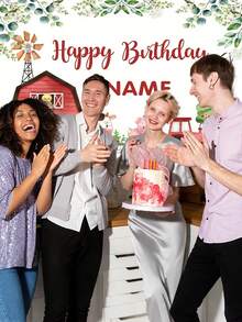 1pc Customizable Farm Themed Birthday Party Banner With Barn Animals And Tractor Designs, Personalized Happy Birthday Sign Decoration - Multicolor - View 5