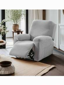 1-osobowy aksamitny pokrowiec na sofę rozkładaną do salonu pokrowiec na fotel rozkładany na sofę zmywalny ochraniacz na meble elastyczny spód dla dzieci i zwierząt domowych - Jasnoszary - Zobacz 5