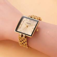 1 pièce Montre carrée dorée pour hommes et femmes, avec des chiffres romains sur le cadran, convient pour les activités professionnelles, l'utilisation quotidienne, comme cadeau pour les amoureux, la Fête des pères et la Fête des mères.