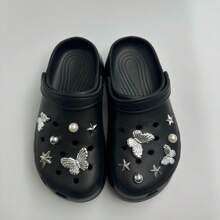 13pcs DIY Shoe Decoration Charms - Glittering  Hole Shoe Flower Decor, Fashionable Decorate For Clogs, Removable