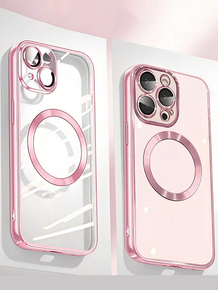 粉色磁吸透明亚克力保护壳，兼容 11/12/13/14/15/16 Pro Max Plus - 支持无线充电，超薄磁吸支架，防水、防震、防摔、防刮花 - 粉色 - 查看 1