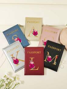 1 件 A-Z 26 个字母时尚字母印花时尚勃艮第护照夹，高品质 PU 皮革护照钱包，带卡槽，可存放信用卡、登机牌和身份证，紧凑型旅行必需品整理器，适合女性、男性和学生 - 酒紅色 - 查看 2