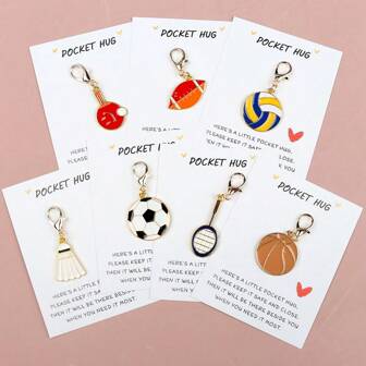 1 件/7 件迷人的篮球、足球、排球、羽毛球、球拍、乒乓球和橄榄球钥匙扣，配有励志口袋拥抱卡 - 非常适合生日、婚礼、返校、毕业典礼、周年纪念、派对、节日和特殊鼓励代币，迷人的运动主题吊坠背包，适合学校卡通汽车配件可爱的哥特式 Y2k 包挂绳，带身份证夹汽车配件包饰