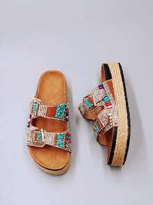 roulvxiang Sandalias cómodas de suela gruesa estilo casual con diamantes para uso en casa, vacaciones y exteriores