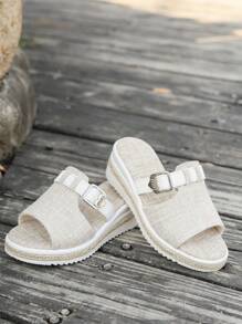 Girls' Casual Solid Color Open Toe Sandals, Thick Bottom Rope Wedge Fashion Slippers, Suitable For Indoor And Outdoor Wear In Summer (Run Small)