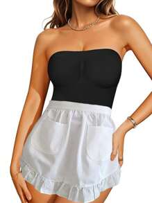 1pc Polyester Princess Style Half Apron, Thickened Cute Waist Tie Pocket Apron, Fashion Household Kitchen Work Wear
