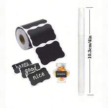 120 张黑色可重复使用防水标签贴纸，波浪图案，适用于厨房食品储存容器、罐子、香料、食品，包含 1 个白色粉笔标记、梅森罐、派对装饰、工艺室、婚礼、储存、玻璃瓶、家庭和厨房用品