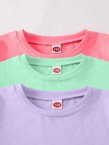 6pcs/Set Girls Casual Solid Color Short Sleeve T-Shirt And Shorts Set, 3 Sets For Summer - Multicolor - View 4