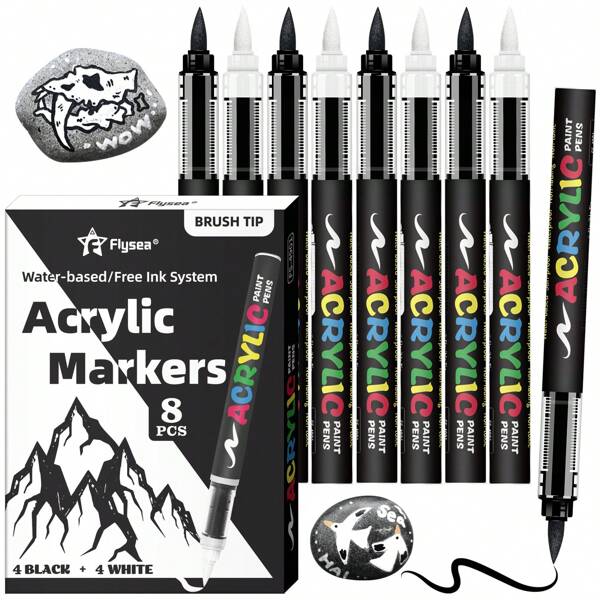 Acrylic Black And White Permanent Marker Pen, Acrylic Paint Marker Pen For Rock Painting, Wood, Metal, Stone, Ceramic, Glass, Graffiti, Paper, Painting