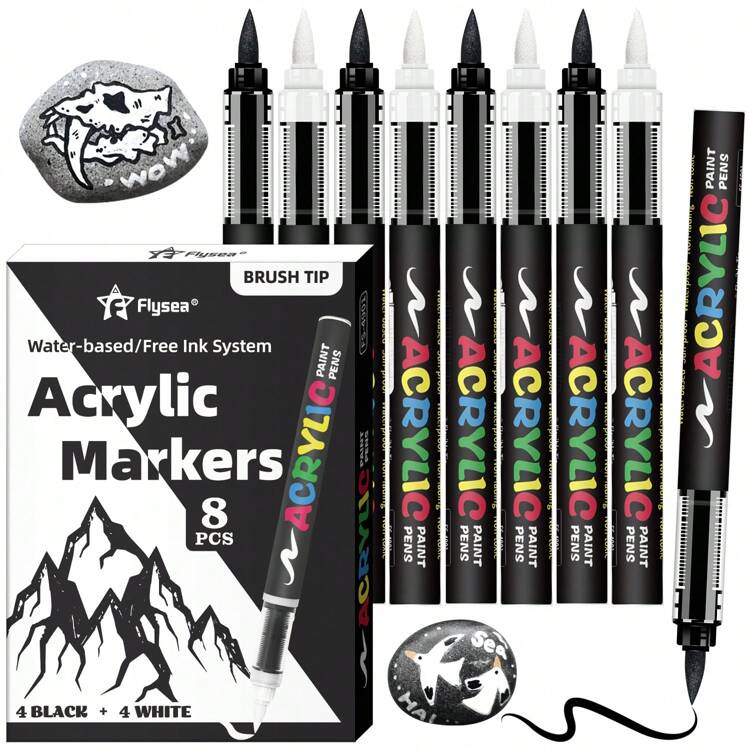Marqueur permanent noir et blanc en acrylique, marqueur de peinture acrylique pour la peinture sur roches, bois, métal, pierre, céramique, verre, graffitis, papier, peinture