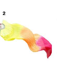 1pc Ombre Blue Chiffon Belly Dance Fans, Long Silk Dancing Ribbon On Bamboo Handle, Suitable For Both Men And Women, Ethereal Hand-Held Fan, Lightweight & Elegant Design, Ideal For Performances, Outdoor Activities And Cultural Events