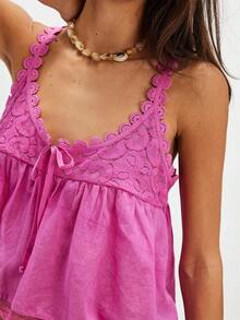 Women Y2k Strappy Lace Tank Tops Women Sleeveless V Neck Front Tie Cami Top Summer Casual Peplum Tops Shirts - Màu Hồng Tươi - Xem 3