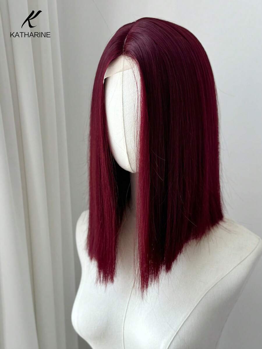 KATHARINE Bob U-PART LACE Wigs For Women Short WINE RED Bob Wig Middle Part Synthetic Hair Wigs Heat Resistant Cosplay Hair