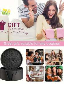 6pcs/Set Thick Solid Color Minimalist Silicone Round Coasters With Holder, Anti-Slip & Heat-Resistant, Suitable For Kitchen, Dining Table, Cafe, Picnic, Holiday Party, Birthday Party, Gathering - Multicolor - View 6