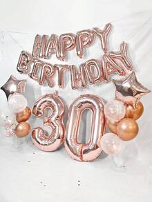 一套成人生日派对装饰气球，玫瑰金数字铝箔气球，包含18岁、21岁、30岁、40岁、50岁、60岁生日派对用品，圣诞主题
