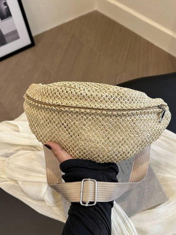 Straw Chest Bag, New 2025 Summer Woven Crossbody Bag, Versatile Waist Pouch For Travel, Beach, Street Snap