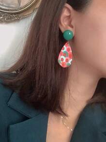 A Pair Of Vintage Orange Water Droplet Shaped Dangling Earrings For Women Daily Wear, Bohemian Style, Circle Pattern Design, Women's Daily And Holiday Jewelry, All Seasons Jewelry