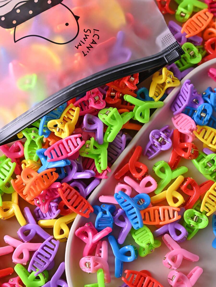 30pcs Set Bright Color Intersecting Claw Clips, Cute & Sweet Niche Hair Accessories Suitable For Everyday Wear, Mini Clips - Multicolor - View 1
