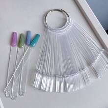 1 Pack Of 50pcs Square & Circle Design Nail Art Display Fan Board With Spoons, Including 1pc Single Black/White Iron Display Stand, Ideal For Nail Salon Or Personal Use