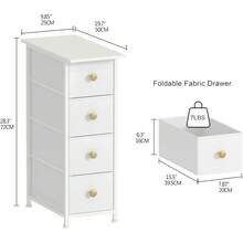 Narrow Dresser Cabinet Vertical Slim Dresser Chest Of Drawers Skinny Storage Tower For Small Spaces Gaps Closet Bedroom Bathroom Small Fabric Drawer Unit (White, 5 Drawers) - White - View 3