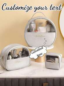 3pcs Customizable Waterproof Makeup Bag, Travel Toiletry Organizer, Large Capacity Cosmetic Storage Bag, Multi-Function Handbag, Unique And Personalized Gift (Name, Illustration, Text) - Multicolor - View 13