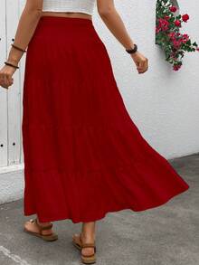 Rok Maxi Longgar Gaya Bohemian Wanita untuk Liburan Musim Gugur - Merah - View 4