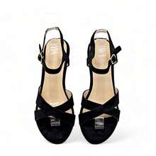 Emilie Shoes, Cross-Strap Heeled Sandals With A Medium Heel, Comfortable For Any Occasion. ✅ 24/72h Delivery To Spain (Mainland). Plain, Fashionable, Sexy. - 黑色 - 查看 3