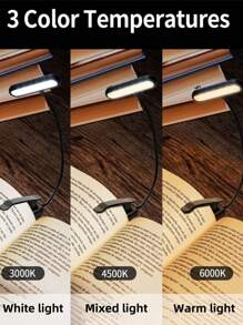 1pc/2pcs Adjustable Brightness & Color Temperature Clip-On Reading Light, Flexible & Portable For Bedside, Bedroom, Book Reading, Available In Black, White, Pink