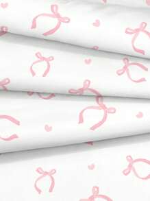 Juego de Funda Nórdica de 3 Piezas con Estampado Digital Lindo de Corazón Rosa y Lazo (1 Funda Nórdica + 2 Fundas de Almohada, Sin Relleno), Fibra de Poliéster Ligera Suave y Agradable para la Piel para Dormitorio, Dormitorio, Todas las Estaciones