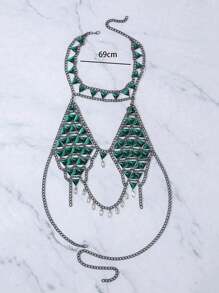 Último collar de cadena para el pecho hecho a mano con cristales de acrílico, joyería de cadena para el Body de moda para mujer