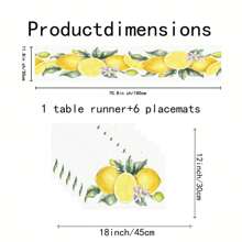 1pc/5pcs/7pcs, Home Decor, Summer Style Lemon Pattern Polyester Printed Table Runner With 6 Placemats - Polyester, Rectangle, Holiday Decorative Fabric Table Runner, Home Decor, Kitchen & Dining Table Decoration, Room Decor, Table Runner