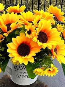 3pcs Simulated Sunflower Bouquet, 13 Sunflower Flowers With Neat Leaves And Stems, Colorful And Smart Simulated Sun Bouquet, Pastoral Style Home Decoration, Garden Flower Decoration, Photography Props, Suitable For Home Living Room Bedroom Kitchen, Wedding, Hotel, Restaurant, Company Front Desk, Campus, Dormitory