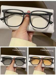 1pc Premium Color-Changing Black Frame Glasses , Transition From Black To Grey To Brown, Stylish Fashion Glasses Suitable For Sun Protection, Office, Computer Use, No-Makeup Face Wear For Summer Beach Vacation,Outdoor,Travel
