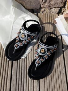 Women's Newest Style Roman Sandals, Bohemian Style Women's Flat Sandals In Brown Color - Black Diamond - View 4