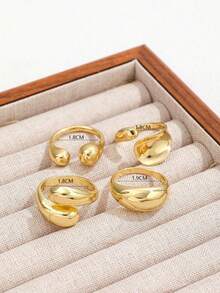 4pcs/Set Asymmetrical Women's Metal Glossy Water Drop Hugging Rings, Stackable Ring Set - Gold - View 2