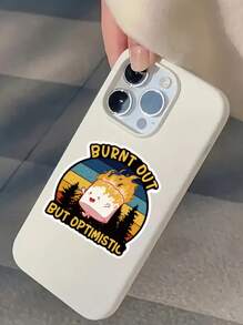 1/3pcs "Burnt Out, But Optimistic" Actively Encourage Stickers, Cartoon Style Expresses Positivity And Optimism, Decorate Your Laptop, Water Bottle, Journal, Skins, Guitars, Helmets, Office Supplies, School, Skateboards, Luggage, Water Bottle, And Other Funny Decal