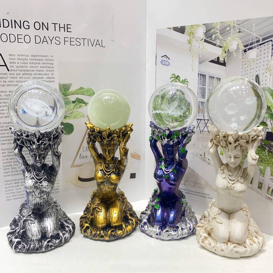 1pc Crystal Ball Base, Dryad Tree Goddess Resin Crystal Ball Base, Table Crystal Base, Interior Decoration Crystal Ball Holder - Tree Girl Base - View 1